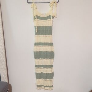 Mable Knit Striped Green and Cream Maxi Dress
